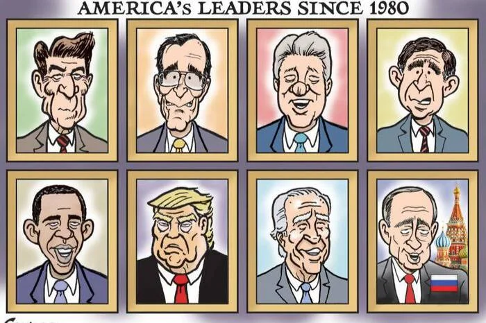 American Leaders Since the 1980s: Apparently Russia Is No Longer a Gas Station Country with an Economy in Shreds - The americans, US presidents, Picture with text, Humor, From the network, Politics, Caricature