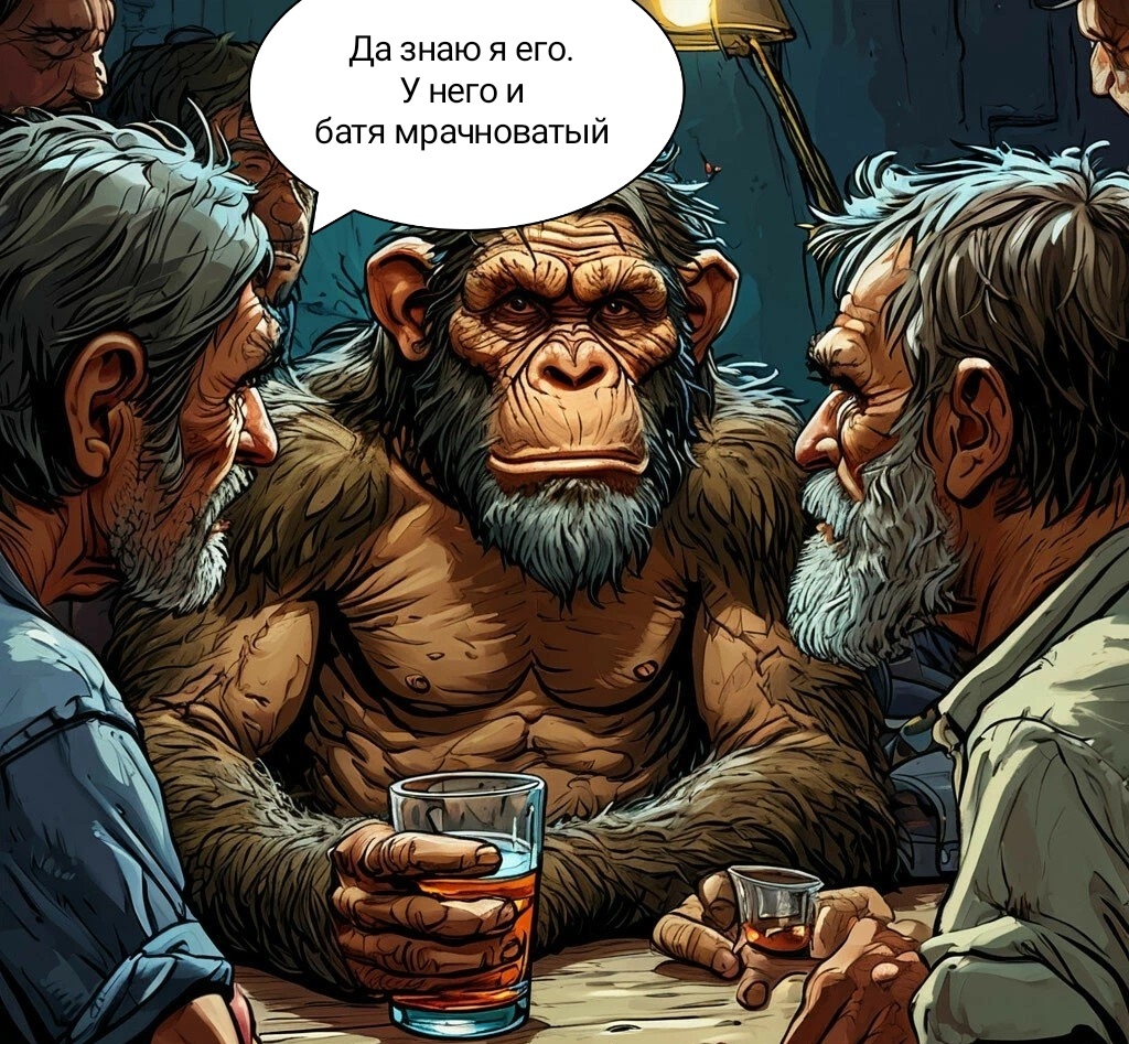 Yeti at a village drinking party - Picture with text, Caricature, Help me find, Humor