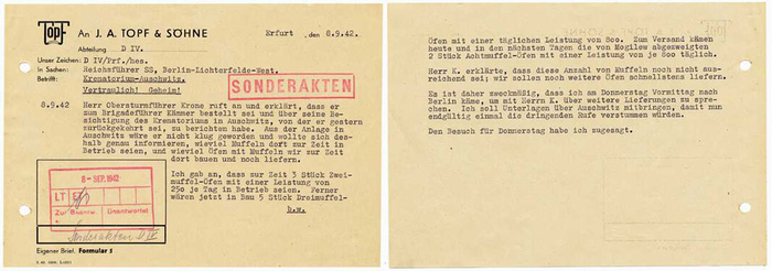    ,   Topf und S&#xF6;hne,       .       . 80,000 Cremation Capacity Per Month Not Sufficient for Auschwitz