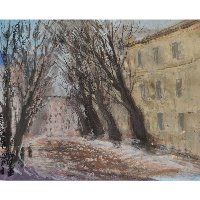 Улица в Петербурге. Бумага, гуашь, пастель