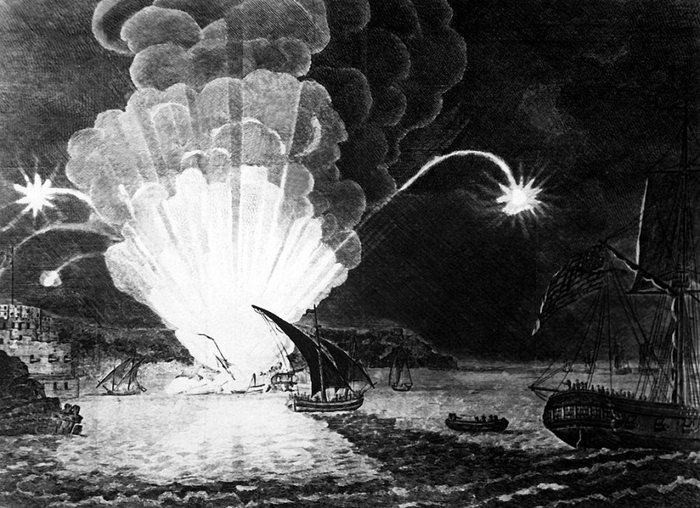 Взрыв кеча USS "Интрепид" в бухте Триполи сент. 1804 г.