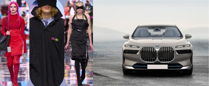 Слева Баленсиага Осень Зима 2024-2025 «eBay — это новая роскошь». Справа новая 7 серия BMW G70.