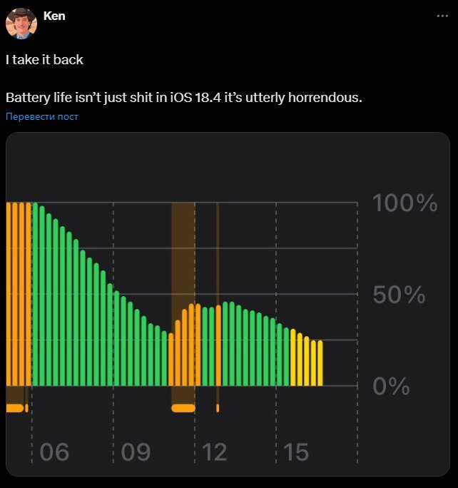 Не обновляйте свой iPhone — последняя iOS 18.4 убивает аккумулятор