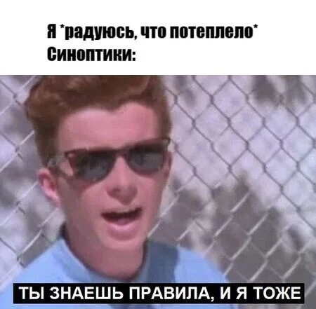 Как я вижу ситуацию, когда в прогнозе погоды сказали, что опять похолодает - Мемы, Картинка с текстом, Rick Astley, Never Gonna Give You Up, Погода, Весна