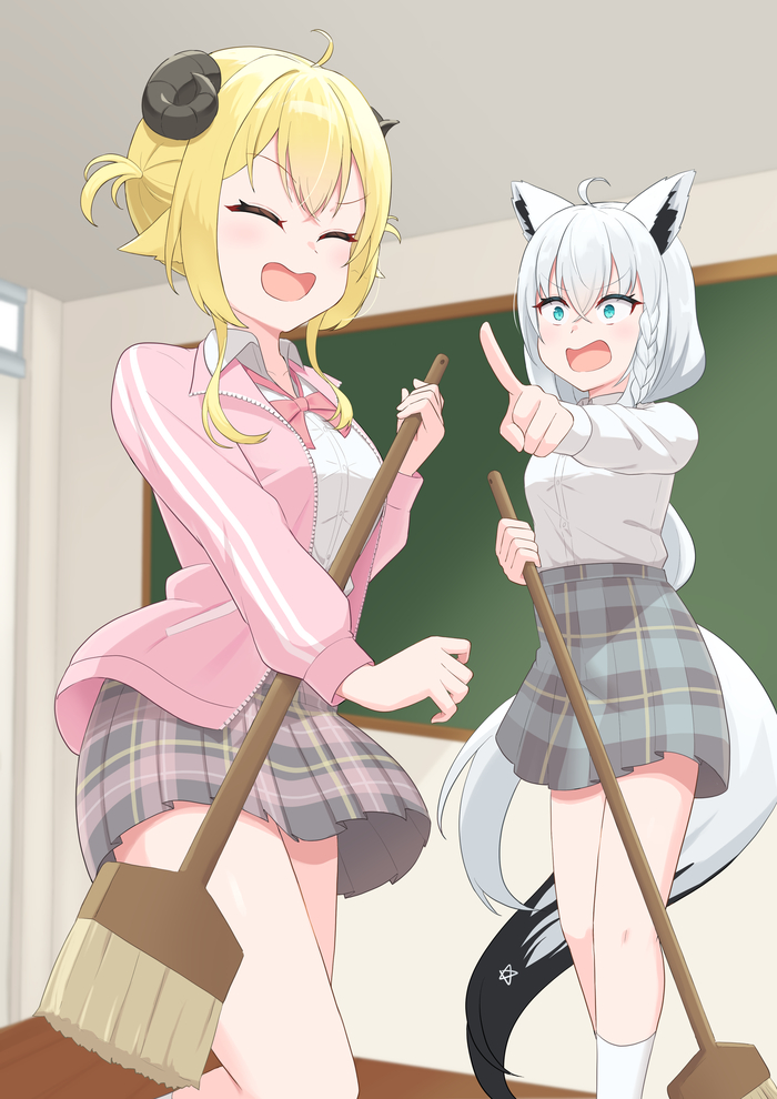   Hololive, Virtual YouTuber, Shirakami Fubuki, Tsunomaki Watame, Animal Ears, Anime Art, , 