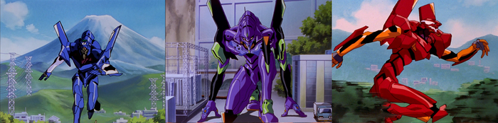 Ева-00 (один глаз), Ева-01(два глаза и рог), Ева-02 (четрые глаза)