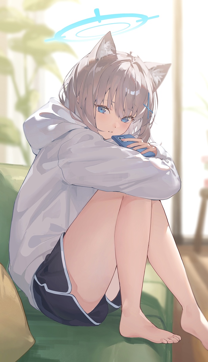Sunaookami Shiroko #047 , Anime Art, Blue Archive, Sunaookami Shiroko, , , , , ,  , Animal Ears