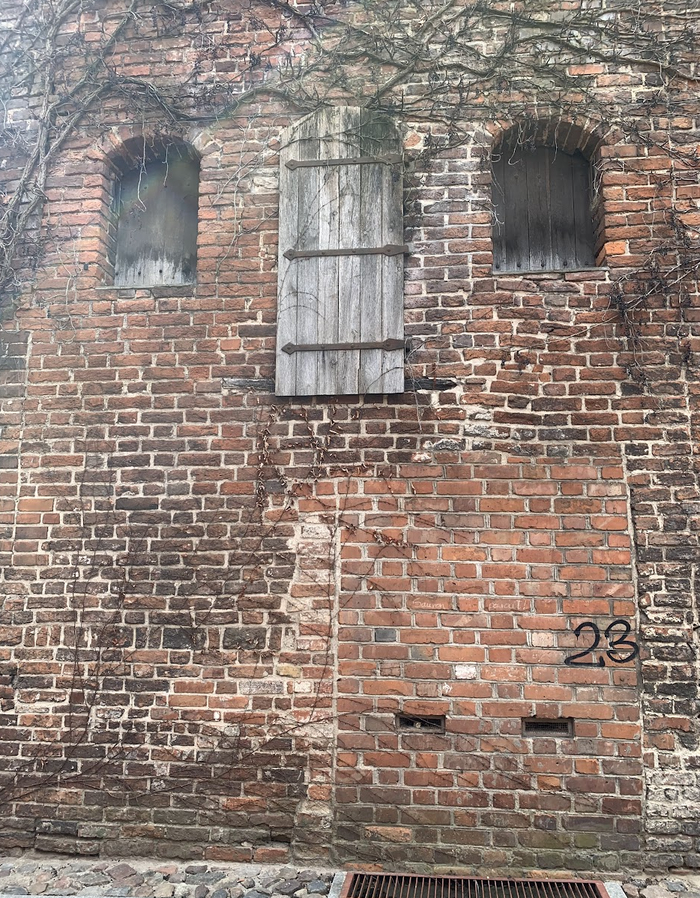 Обратите внимание на стену, дверь находится выше человеческого роста (когда-то была лестница). Это очень удобно если в городе беспорядки или осаждающий попали в город. "Раз!", - лестница ломается и ваш дом стал крепостью!