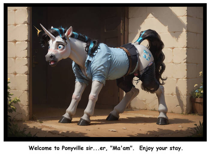 Добро пожаловать в Понивиль сэр... э-э, "мэм". Приятного пребывания.