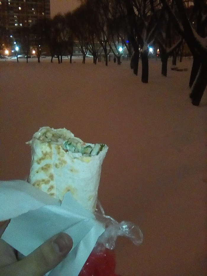 Февраль 2019, первые заработки. На тот момент ещё была жива "Вкусная Шаверма" на углу Димитрова и Будапештской. Боже, как это было вкусно...