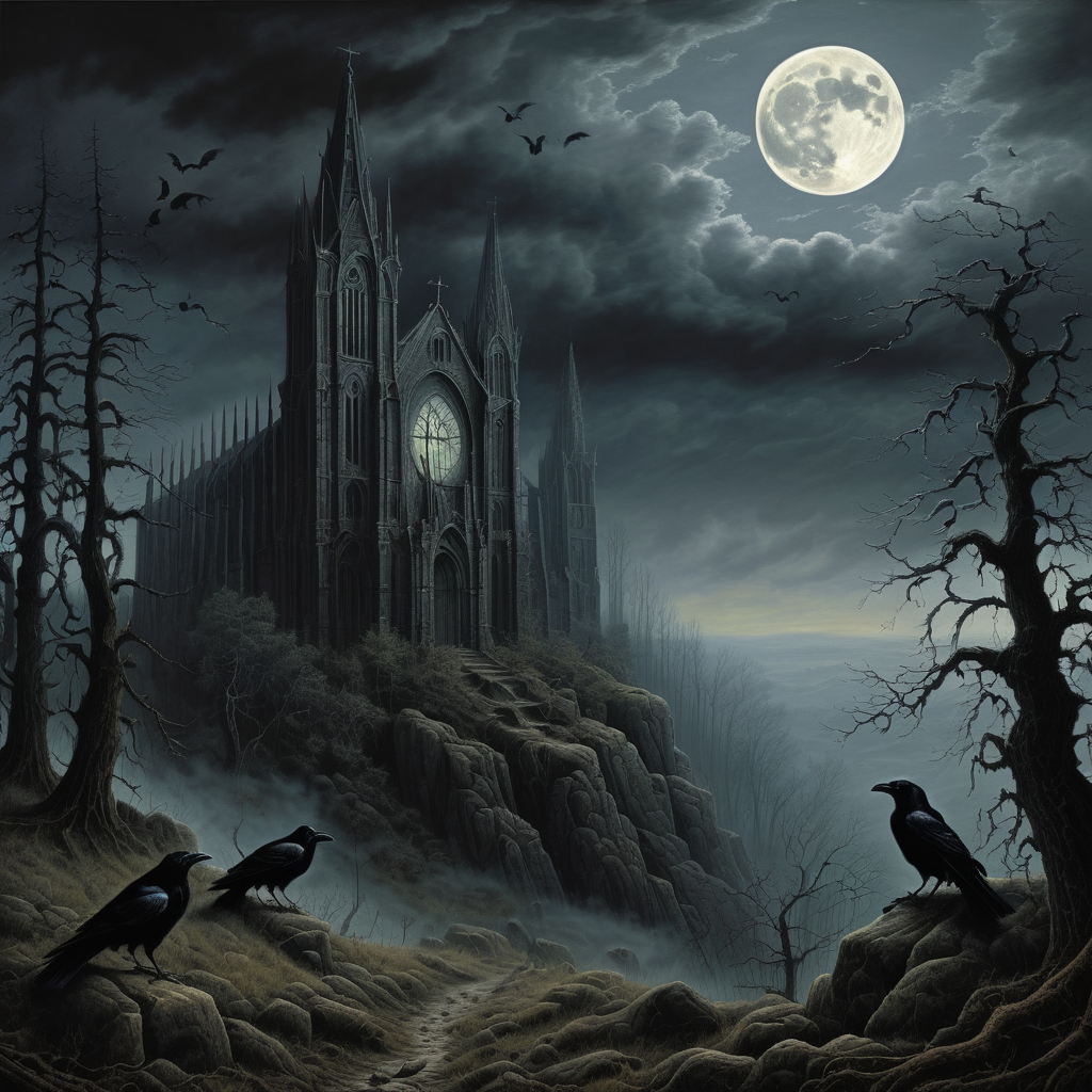 Art from neural network - 215 - My, Neural network art, Нейронные сети, Artificial Intelligence, Stable diffusion, Images, Wallpaper, The cathedral, moon