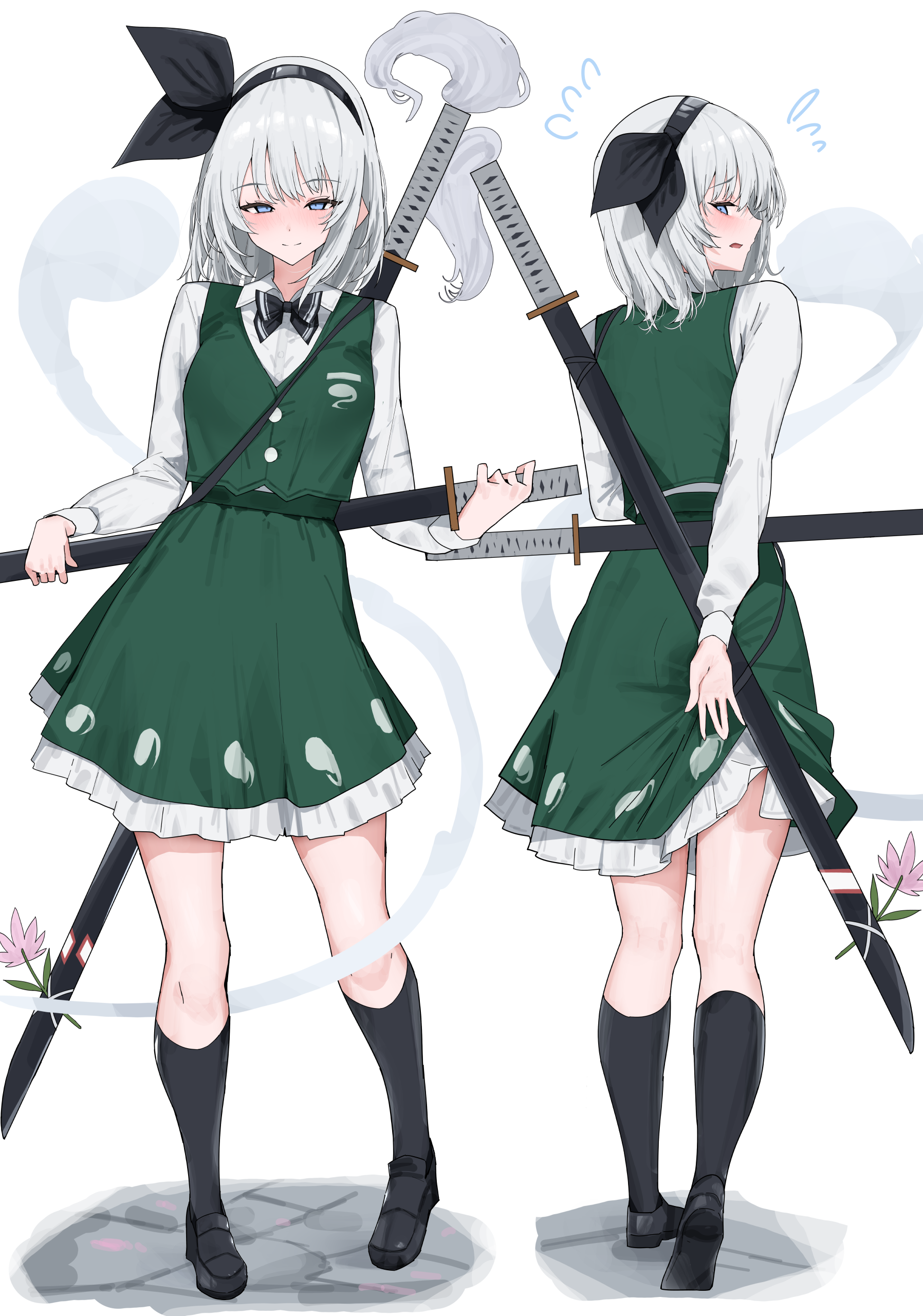 Myon Yuyuko - Touhou, Saigyouji Yuyuko, Konpaku Youmu, 258n, Art, Anime, Anime art, Red eyes, Longpost