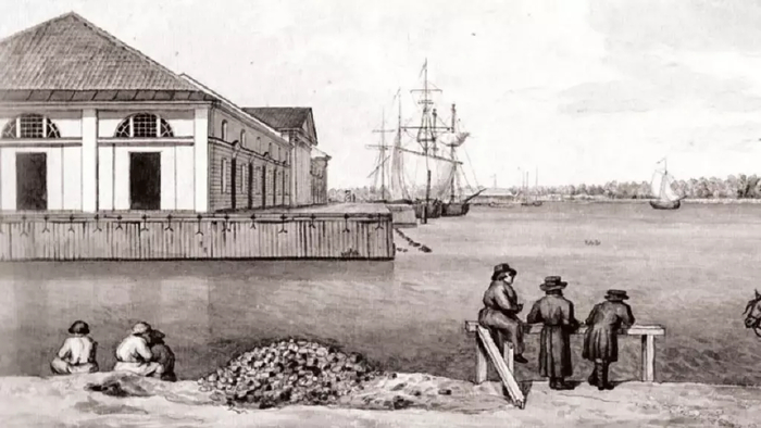 Вид на Винный буян Санкт-Петербурга, 1800-е годы. Сейчас это часть Васильевского острова