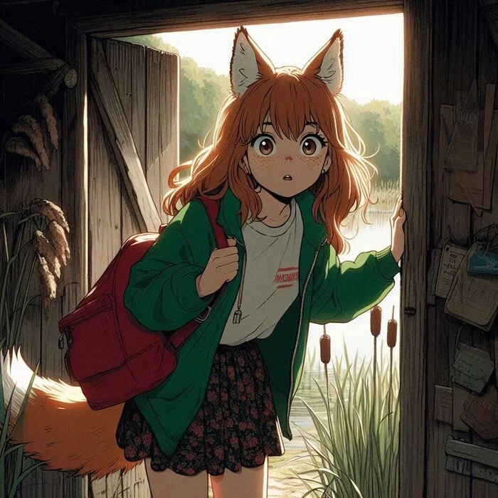Бочка Арты нейросетей, Аниме, Anime Art, Арт, Нейронные сети, Девушки, Кицунэ, Animal Ears, Хвост, Рыжие, Веснушки, Велосипед, Велопрогулка, Весна, Природа, Заброшенное, Ginger & White, Длиннопост