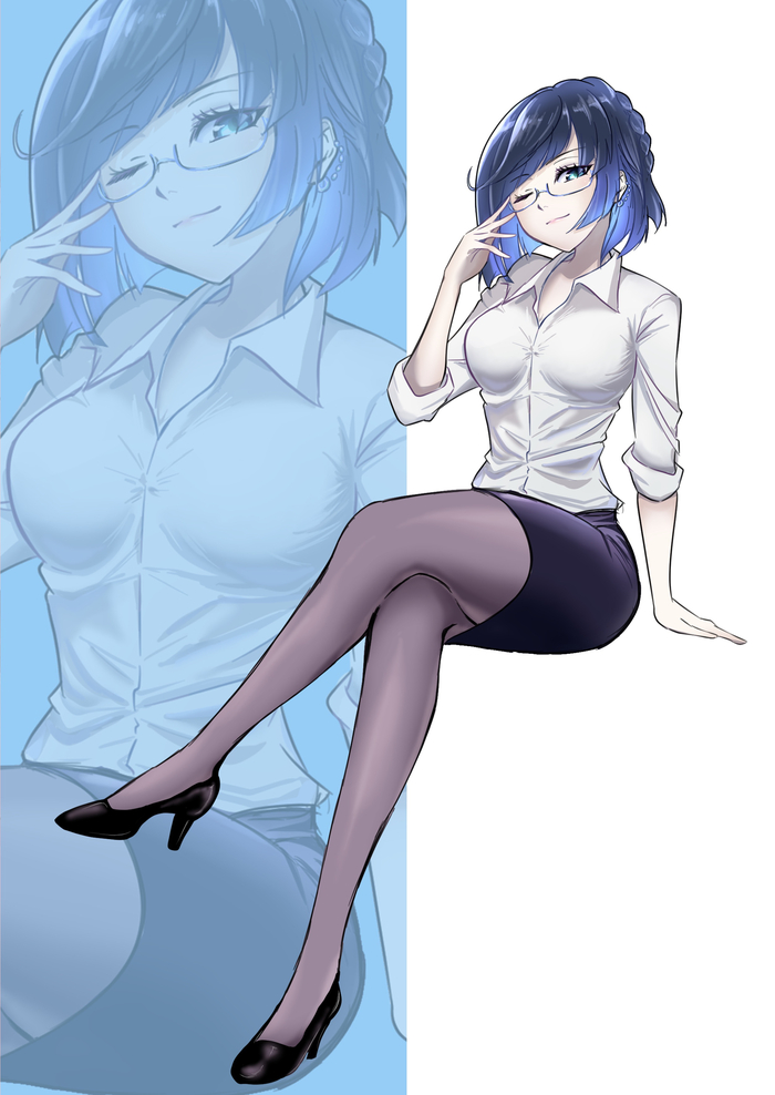   Anime Art, Pixiv, Genshin Impact, , Yelan (Genshin Impact), Yanfei, Office lady, 