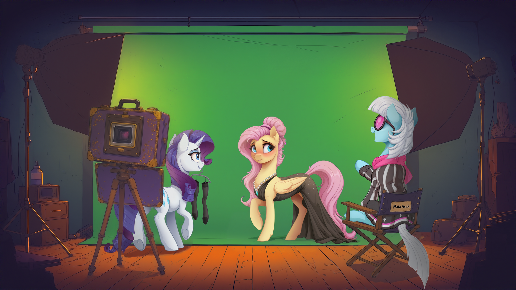 Photo session - My little pony, PonyArt, Fluttershy, Rarity, Photo Finish, Neural network art