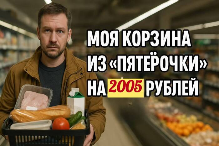 Моя корзина из Пятёрочки на 2005 рублей. Это вообще норма?