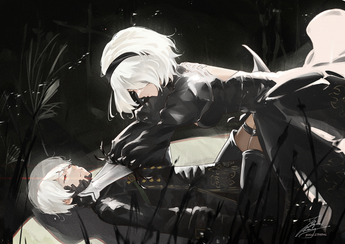   Anime Art, , Nier Automata, Yorha unit no 2 type B, Yorha unit no 9 type S, Game Art
