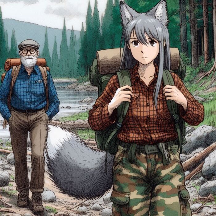 Хельга и искусство тишины Арты нейросетей, Аниме, Anime Art, Арт, Нейронные сети, Девушки, Кицунэ, Animal Ears, Хвост, Original Character, Река, Тайга, Ginger & White, Длиннопост