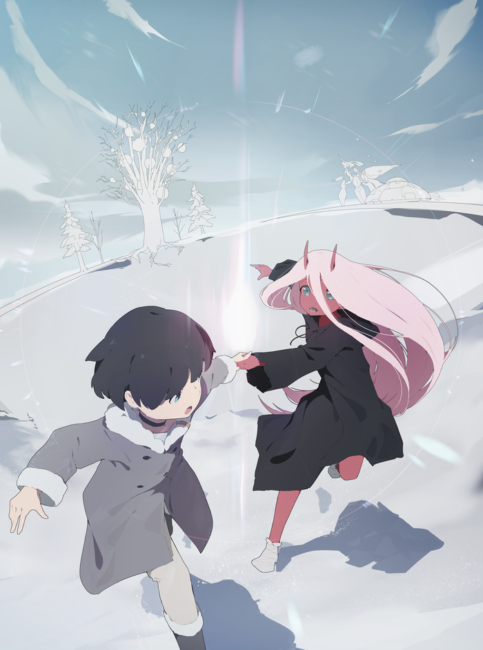  , Anime Art, Darling in the Franxx, Hiro, Zero Two