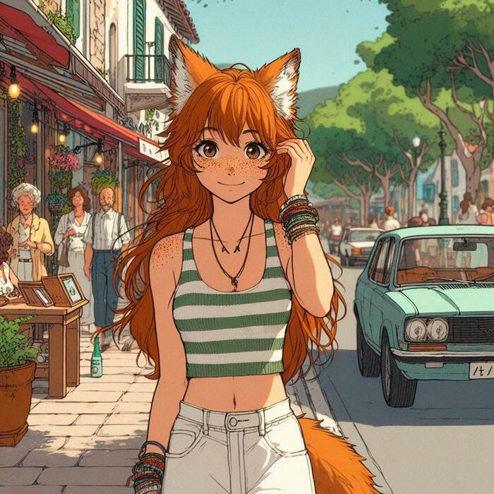 День рыжих! Аниме, Арты нейросетей, Anime Art, Нейронные сети, Арт, Девушки, Original Character, Кицунэ, Animal Ears, Хвост, Рыжие, Веснушки, Ginger & White, Длиннопост