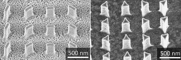 Микроскопическое изображение различных наноструктур, используемых в металинзах.