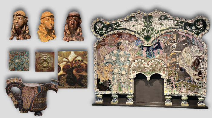 Изделия Абрамцевской керамической мастерской. Работы сделаны по эскизам М.А. Врубеля, П.К. Ваулина, А.Я. Головина