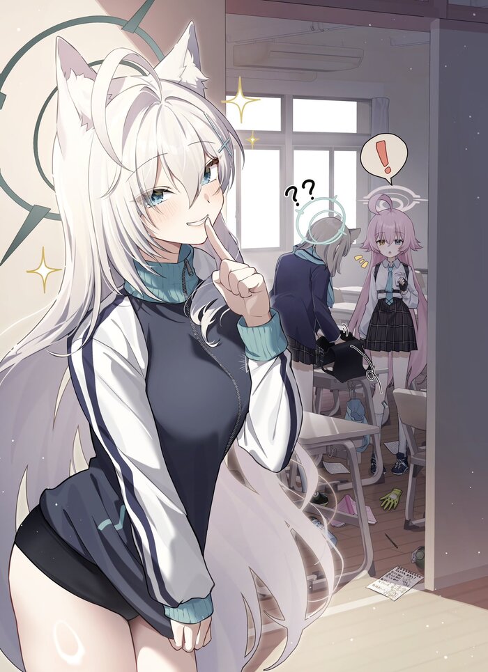  , Anime Art, Blue Archive, Shiroko Terror, Sunaookami Shiroko, Takanashi Hoshino, ,  , , Animal Ears, 