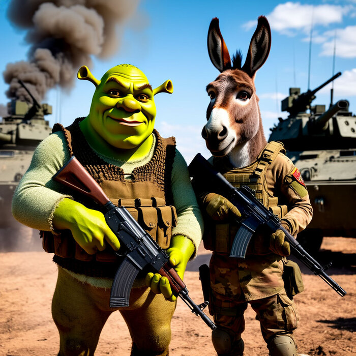 Диалог Шрека и Осла Шрек, Осел из Шрека, Шедеврум (Яндекс), Юмор, Анекдот, Арты нейросетей