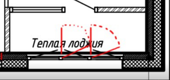 Красным указано реальное положение открывания створок