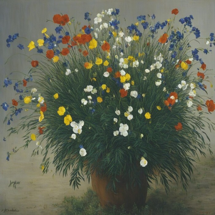 ������ ��������� � painting of flowers in a pot