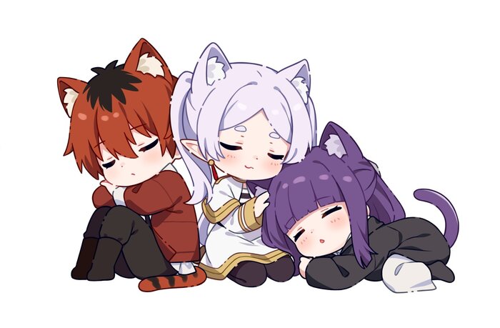  , Anime Art, Sousou no Frieren, Frieren, Stark (Sousou no Frieren), Fern, Animal Ears, 