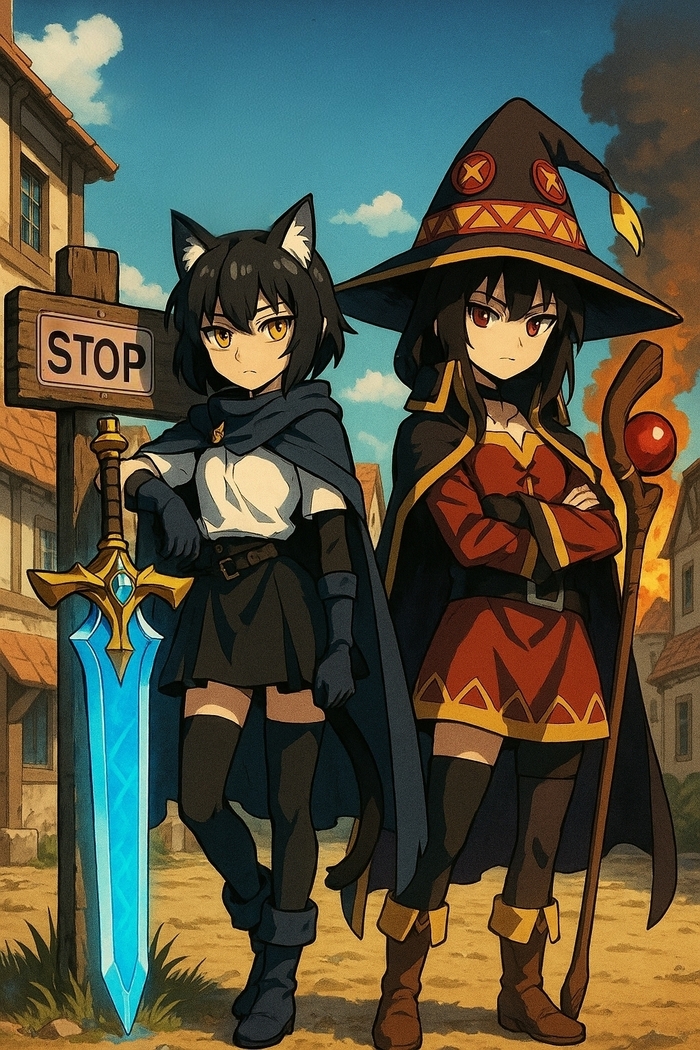     , , Konosuba, Megumin, Anime Art, Animal Ears, Dall-e, 