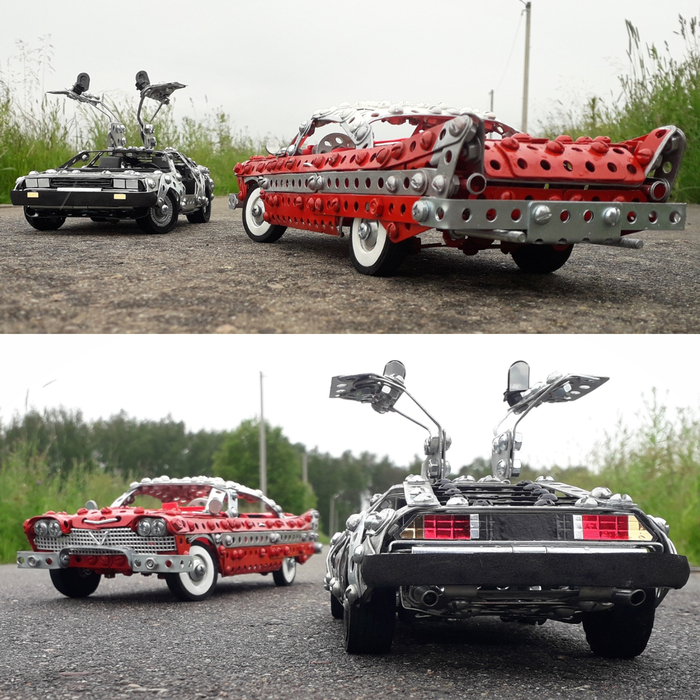 DeLorean, Plymouth Fury из металлического конструктора, проволоки, резины и картона
