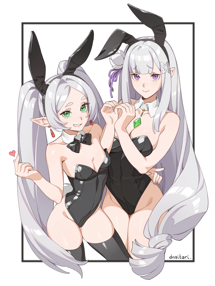 :   ,   ! , Anime Art, Frieren, Emilia, Sousou no Frieren, Re:Zero Kara, , Bunnysuit
