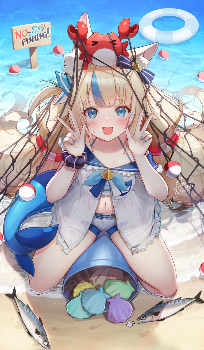   - , , Anime Art, Virtual YouTuber, Gawr Gura, Animal Ears, , Sameko Saba