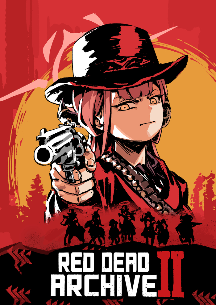 Freedom, chaos, and trouble! , Anime Art, Blue Archive, Rikuhachima Aru, Hanuma Makoto, Onikata Kayoko, Asagi Mutsuki, Igusa Haruka, Red Dead Redemption 2, , 