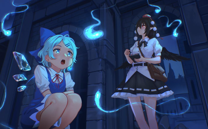   Touhou, Shameimaru Aya, Cirno, Anime Art, Game Art, , 