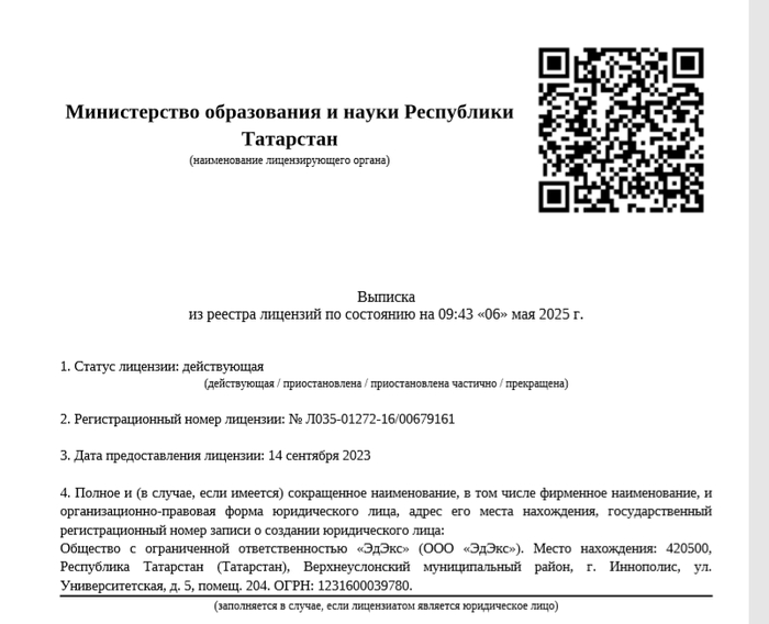 Образовательная лицензия университета