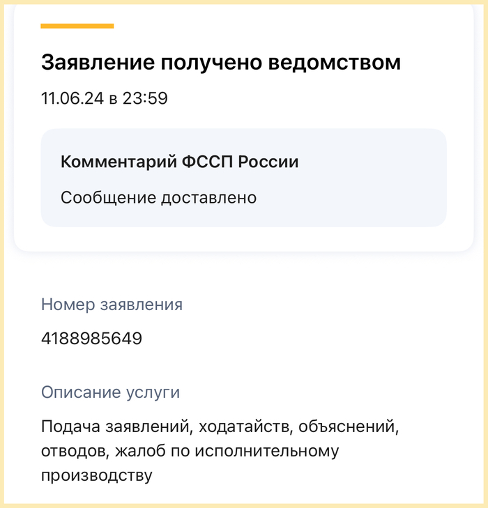 Вот эта жалоба к руководителю отделения приставов уже больше года висит в статусе «получено». Она даже не зарегистрирована, работа по ней не ведётся.
