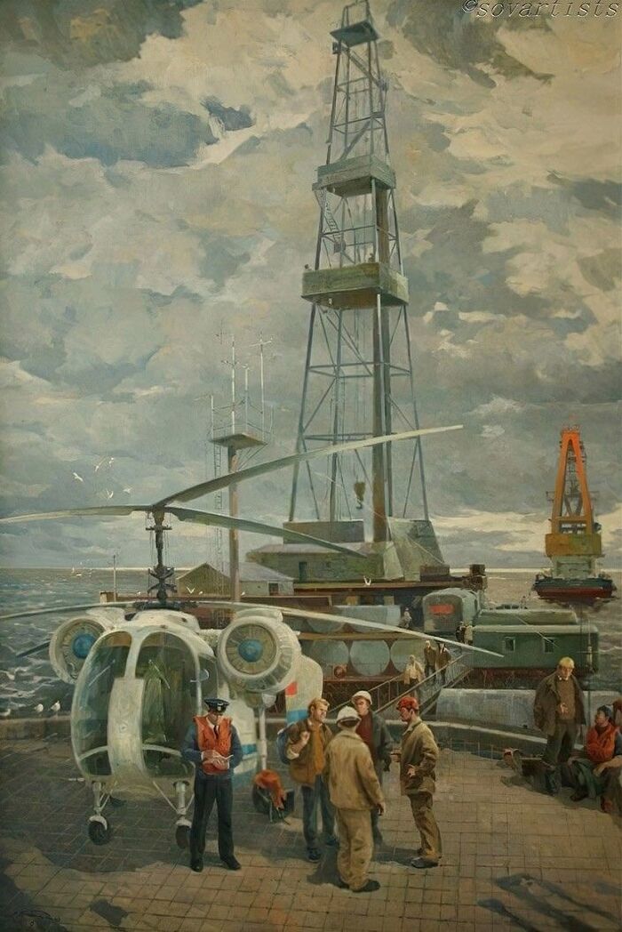 Пясковский Михаил Григорьевич. "Нефтяники Балтики. Смена бригады". 1986 г.