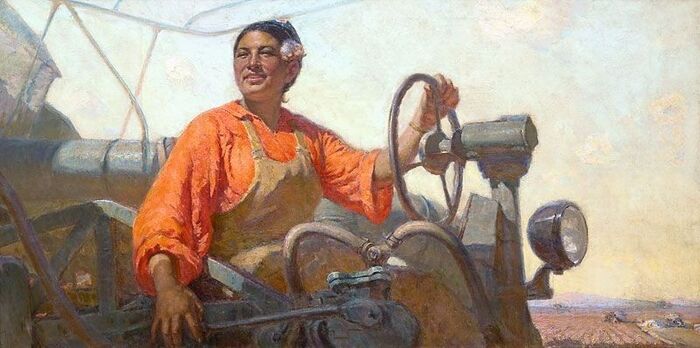 Иногамов Закир. "Сбор хлопка машинами". 1960-е.