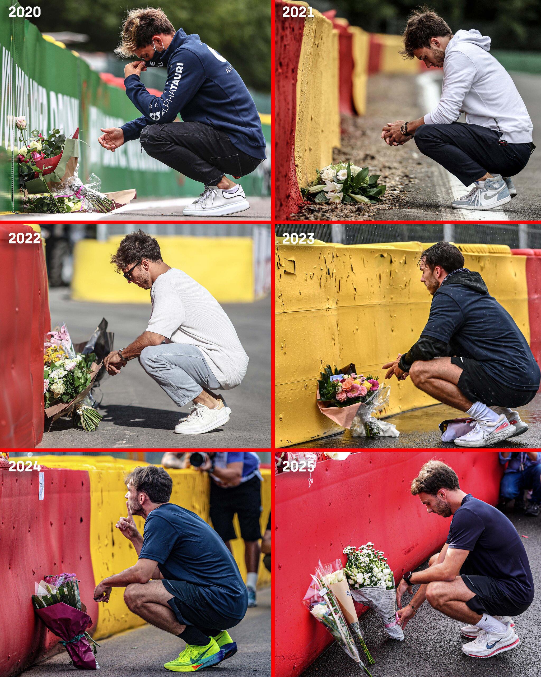 Пьер Гасли каждый год отдает дань уважения своему близкому другу Антуану Юберу с момента его трагического несчастного случая - Формула 1, Автоспорт, Гонки, Пьер Гасли, Дань, Уважение, Несчастный случай, Гран-При, Бельгия, Трасса, Трагедия, 2019, Фотография