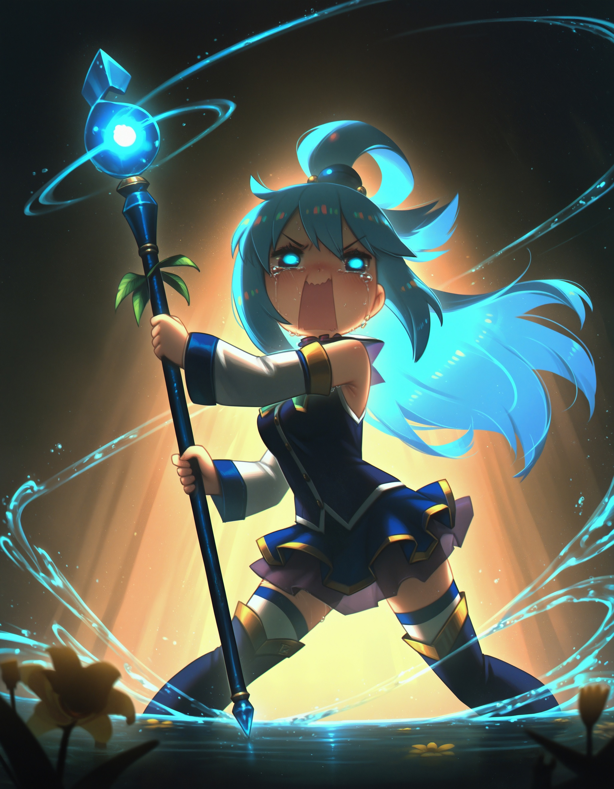 Kazumaaaa! Save me! - Series Anime Chanki в в, My, Neural network art, Neural Network Content, Anime art, Stable diffusion, Aqua, Konosuba, Goddess, Uselessness, Cry