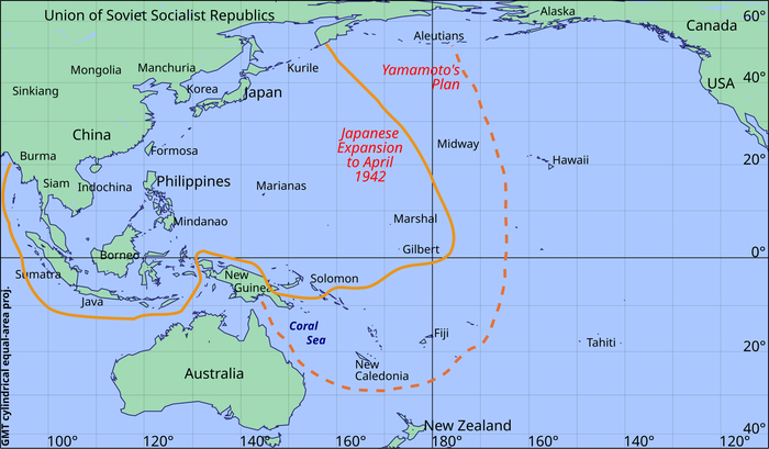 Масштабы японской военной экспансии в Тихом океане, апрель 1942 года