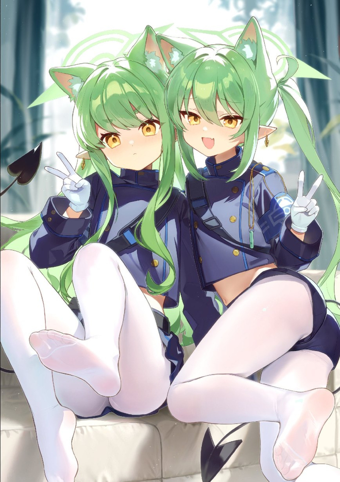  , Anime Art, Blue Archive, Tachibana Hikari, Tachibana Nozomi, Animal Ears, , , Cunny