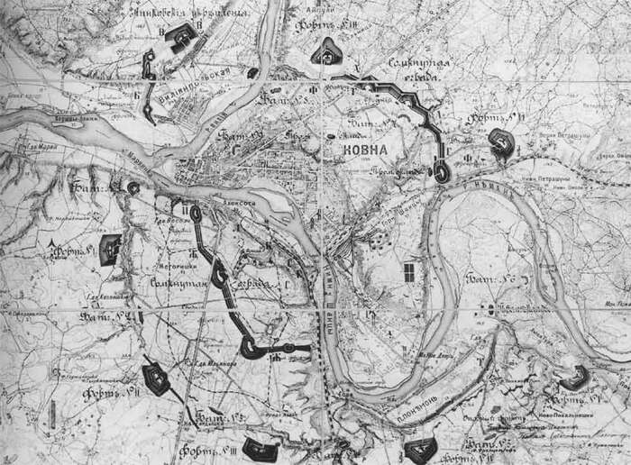 План Ковно, где можно увидеть расположение фортов