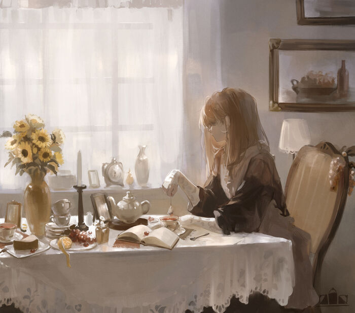 Tea time , Anime Art, Original Character, 