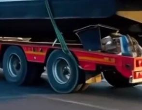 When you are in a hurry to launch your yacht - Fail, Crash, The bridge of stupidity, Shipping, Yacht, launching, Truck, Video, Vertical video, Short videos, Neural Network Content, Neural Networks, Artificial Intelligence, Luma Ai