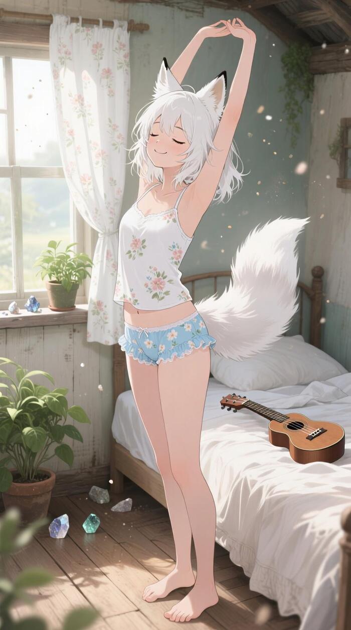    - Qwen edition  , , Anime Art, , ,  , Original Character, , Animal Ears, , , , ,   , Ginger & White, 